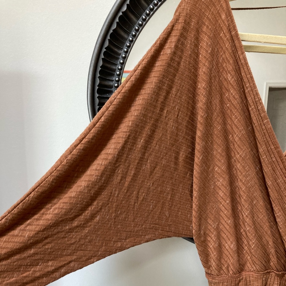 Free People We the Free Ribbed Faux Wrap Top V-Neck Tie Waist Sz Small - Picture 2 of 6